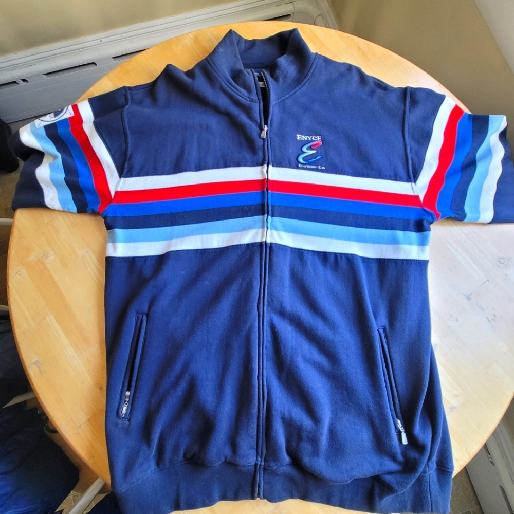 Enyce Blue and Red Lightweight Shirt Jacket with Sporty Stripes